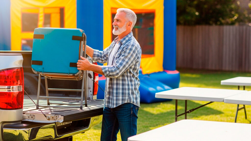 Party rental business owner delivering items