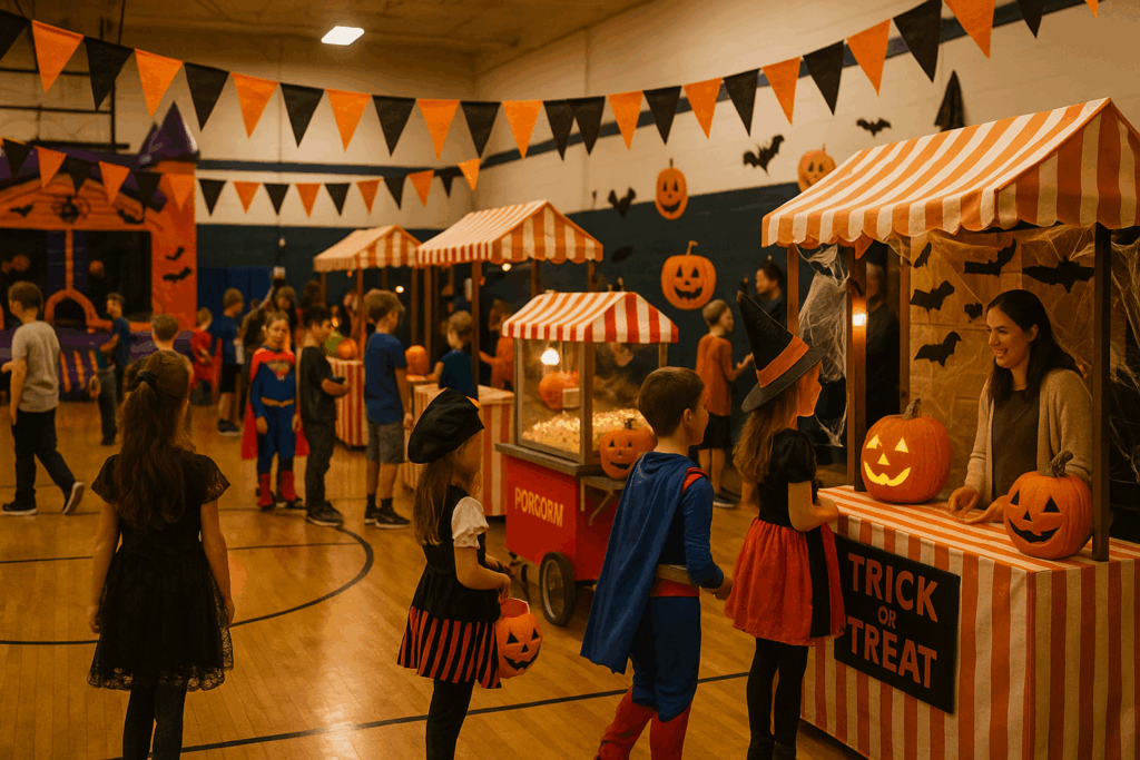 An indoor Halloween carnival