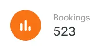 Event rental systems widget displaying 523 total bookings gained