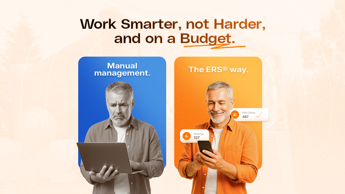 Party rental business owner using ERS software on smartphone