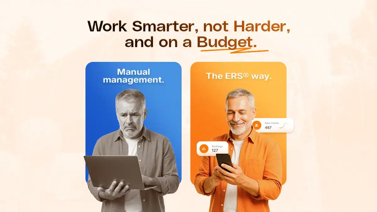 Party rental business owner using ERS software on smartphone