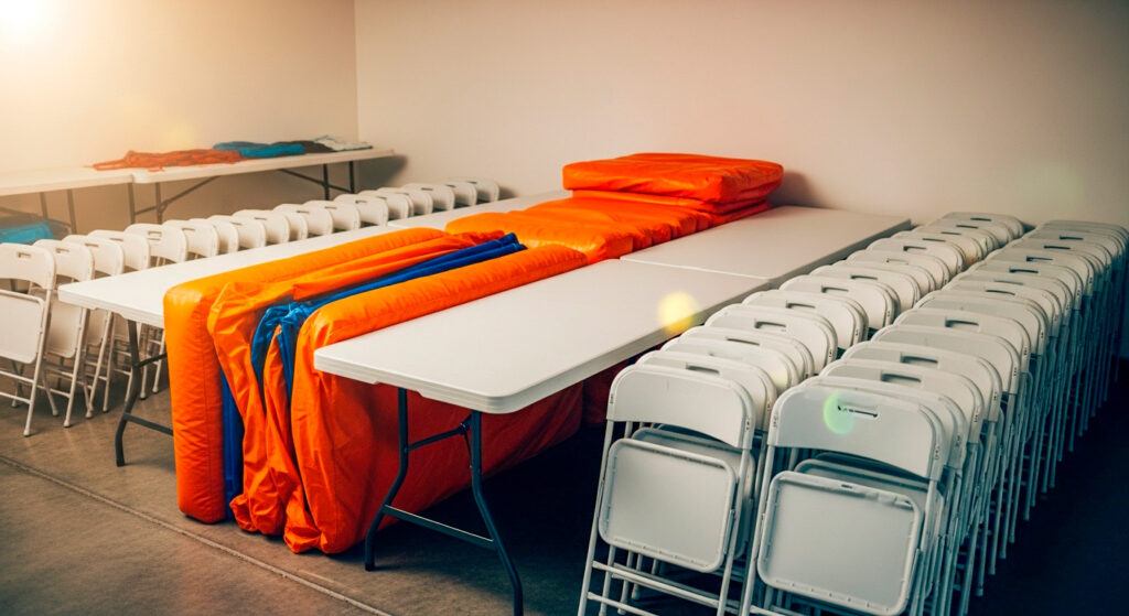 party rental business inventory of chairs, tables, bounce houses and inflatables