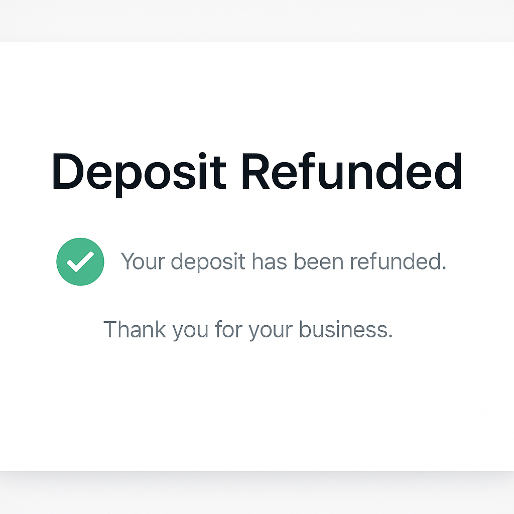 Confirmation message displayed on screen for a processed refund