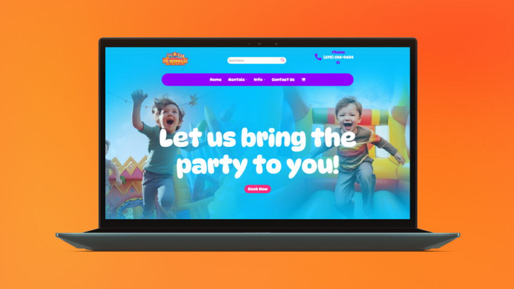 Screenshot of a party rental business website