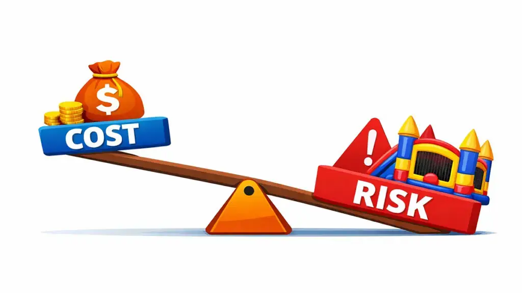 A seesaw graphic of cost vs. risks for event rental business insurance