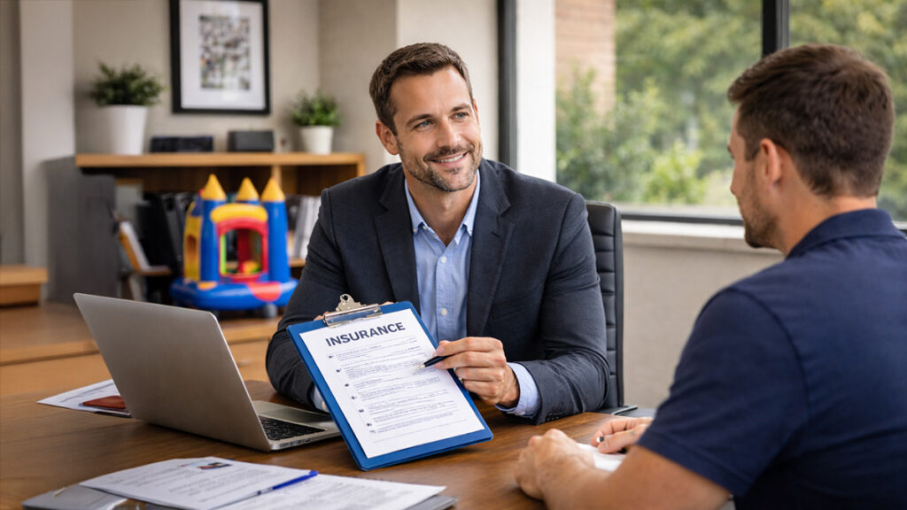 insurance agent discusses insurance for party rental businesses with an event rental business owner