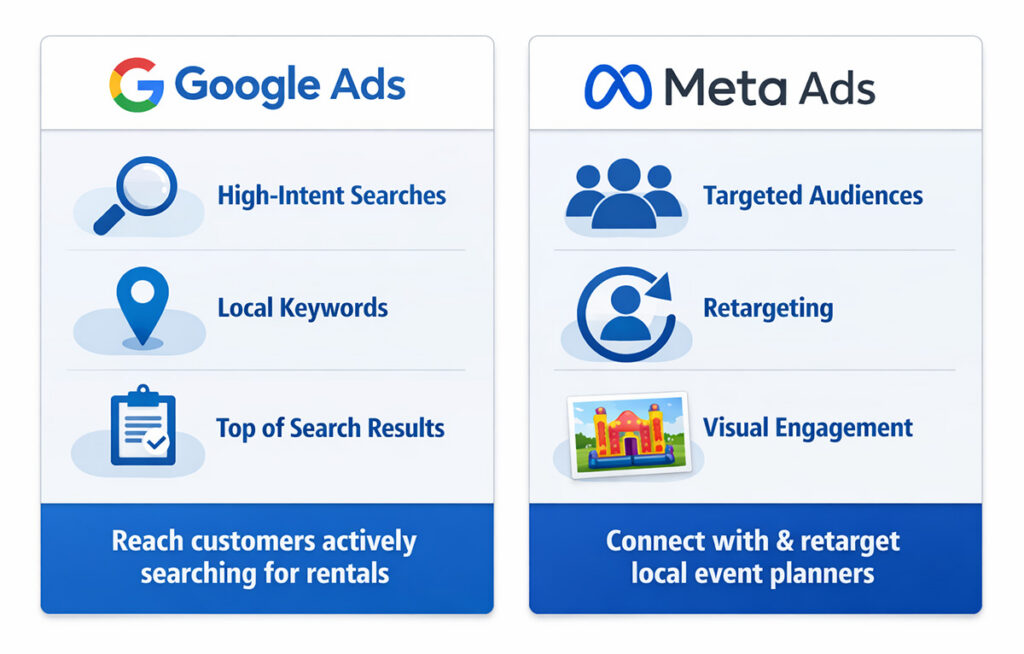Infographic showing a comparison of google and meta ads