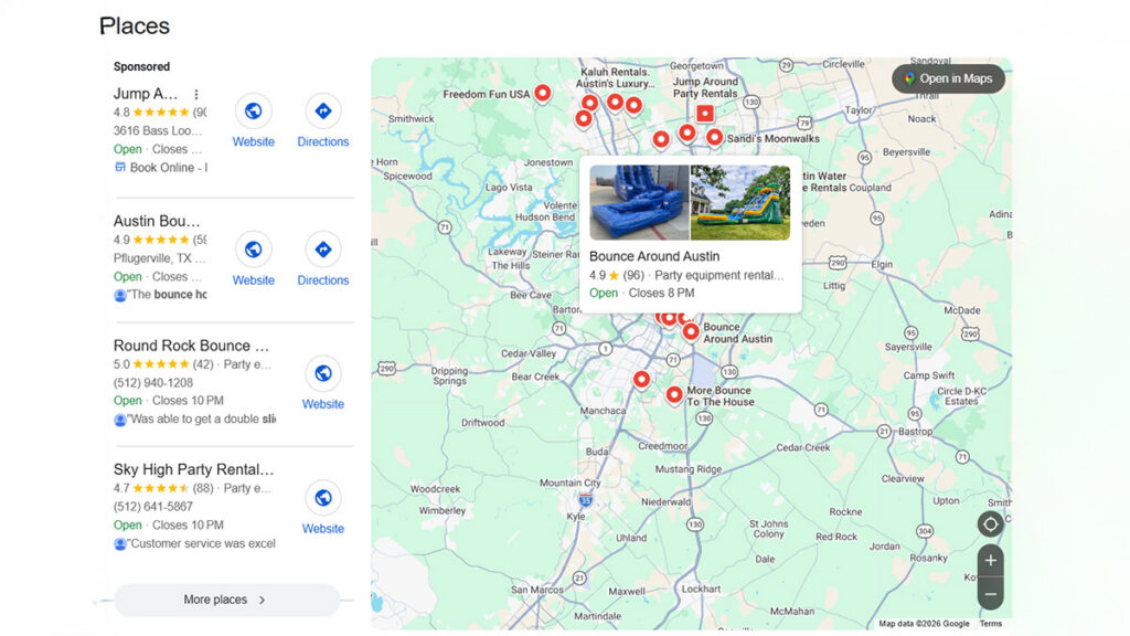 Screenshot of google map pack results