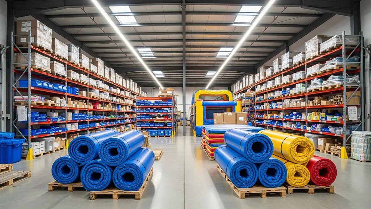A storage warehouse with party rental equipment