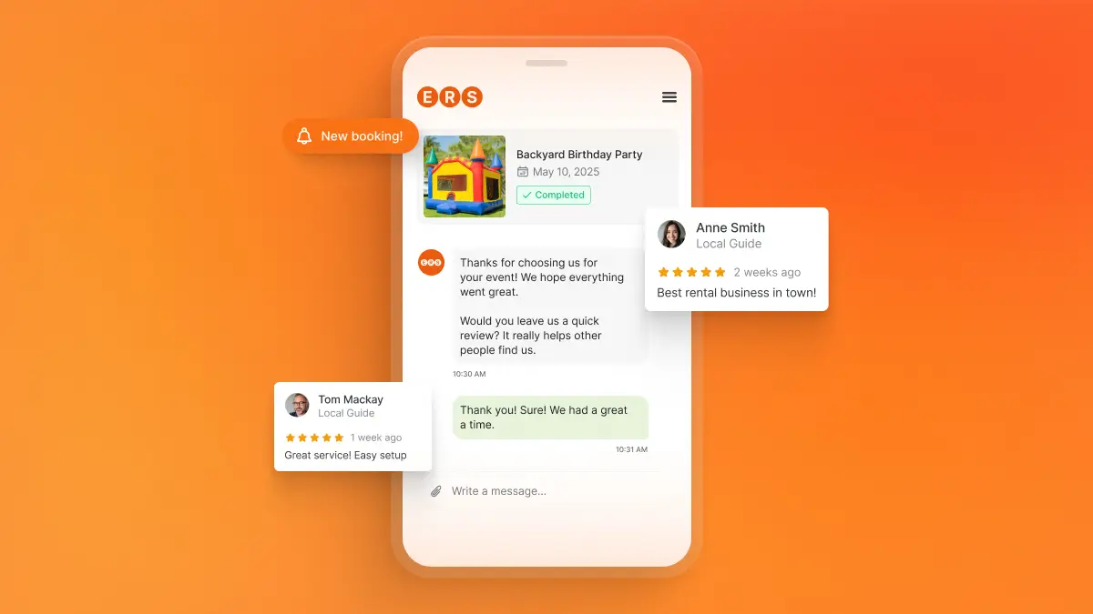 A screenshot of a customer review for a party rental business