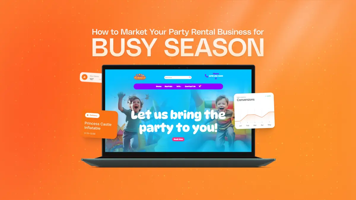 Screenshot of a party rental business website