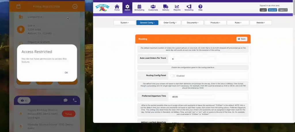 A screenshot showing the access restricted message in the driver app