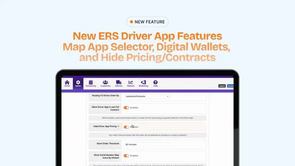 A screenshot of the new ERS driver app update for hiding pricing and contract details